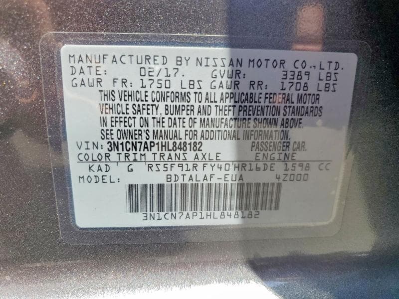 2017 NISSAN VERSA 1.6 S 12