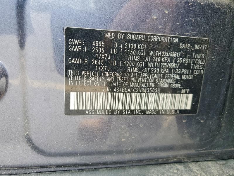 2017 SUBARU OUTBACK 2.5I PREMIUM 13