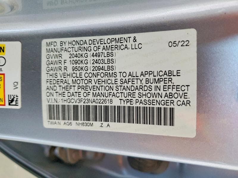 2022 HONDA ACCORD HYBRID SPORT 12