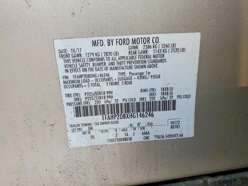 2017 FORD TAURUS SE SE 12