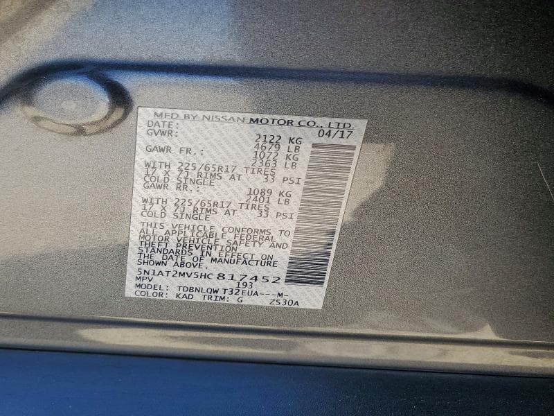 2017 NISSAN ROGUE SV 12