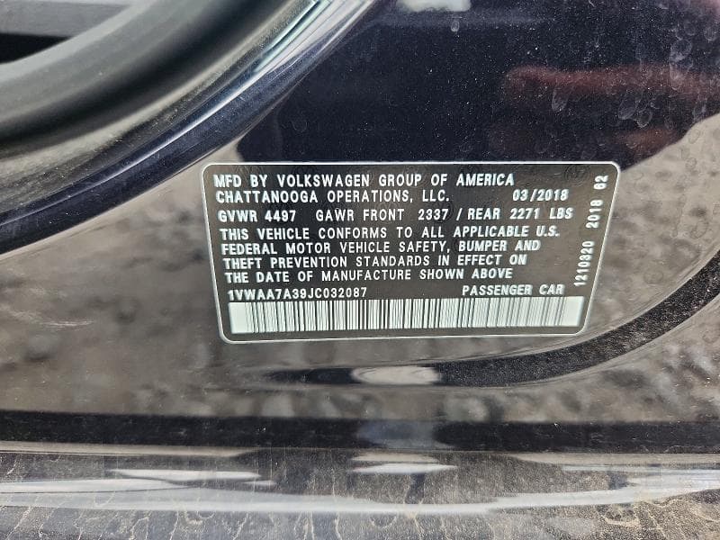 2018 VOLKSWAGEN PASSAT S 12