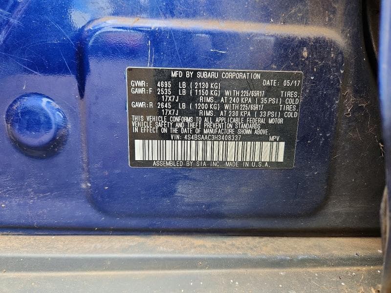 2017 SUBARU OUTBACK 2.5I 12