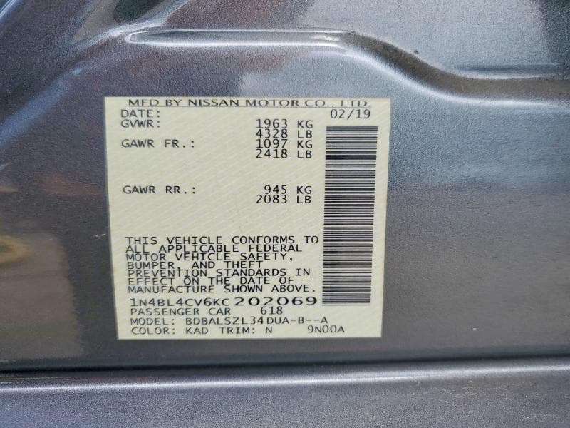 2019 NISSAN ALTIMA SR 12