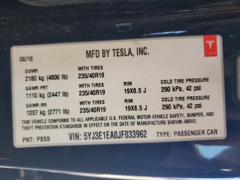 2018 TESLA MODEL 3 12