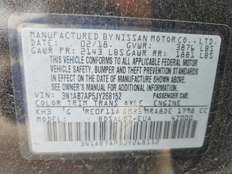 2018 NISSAN SENTRA SV SV 13