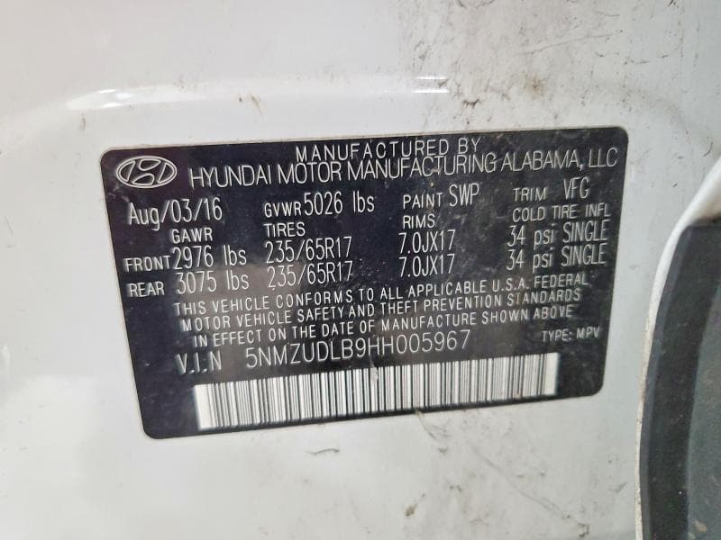 2017 HYUNDAI SANTA FE SPORT 2.4L 2.4L 13