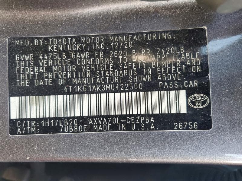 2021 TOYOTA CAMRY XSE 12