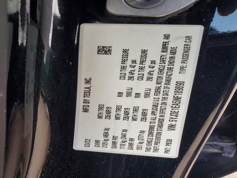 2022 TESLA MODEL 3 12