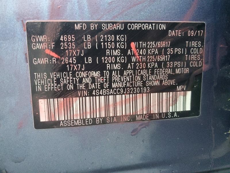 2018 SUBARU OUTBACK 2.5I PREMIUM 13