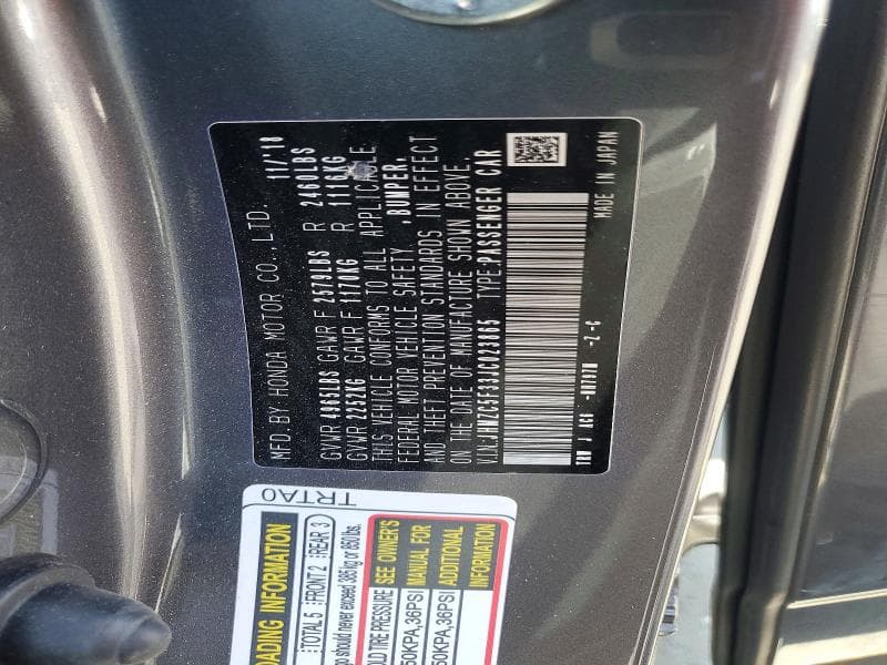 2018 HONDA CLARITY TOURING 12