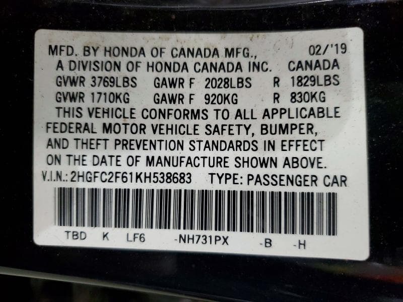 2019 HONDA CIVIC LX 12
