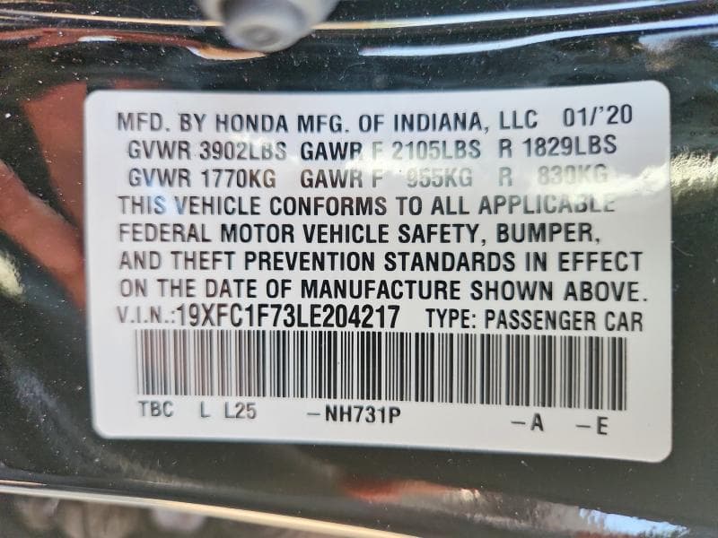 2020 HONDA CIVIC EXL 12