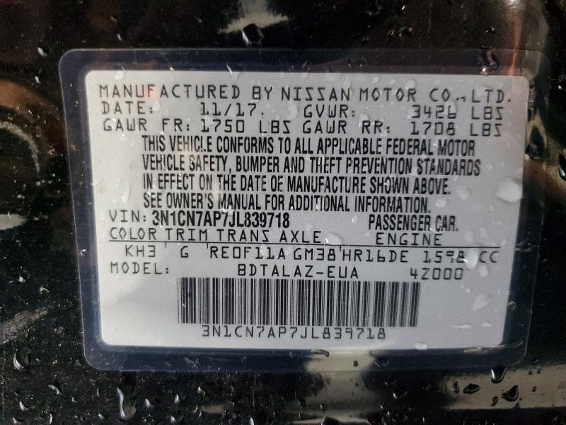 2018 NISSAN VERSA S PLUS 12