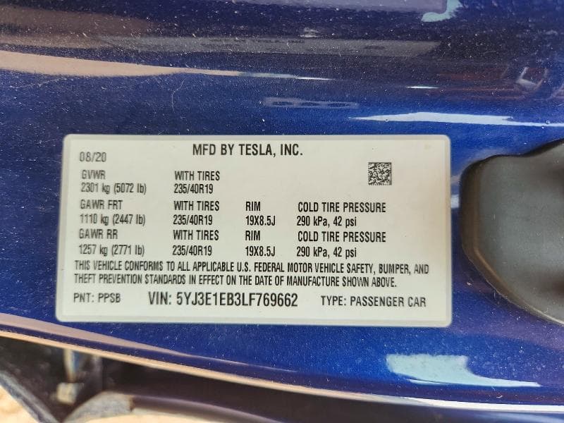 2020 TESLA MODEL 3 12