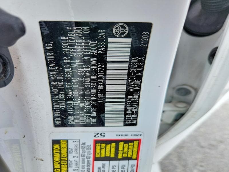 2018 TOYOTA CAMRY SE 12