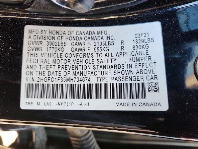 2021 HONDA CIVIC EX 12