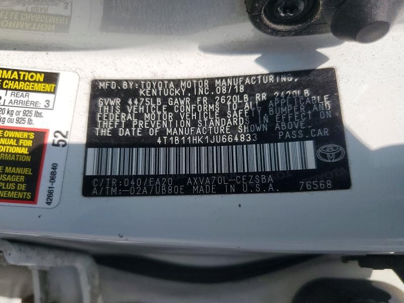2018 TOYOTA CAMRY SE 12