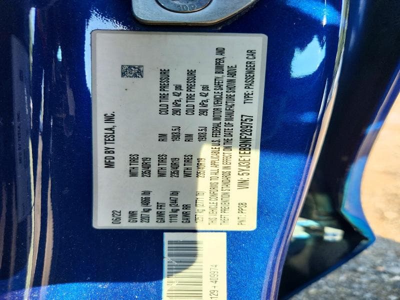 2022 TESLA MODEL 3 12