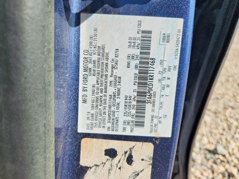 2019 FORD FUSION SEL 12