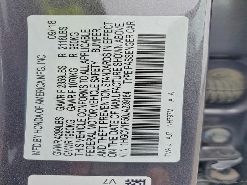 2018 HONDA ACCORD EXL EXL 12