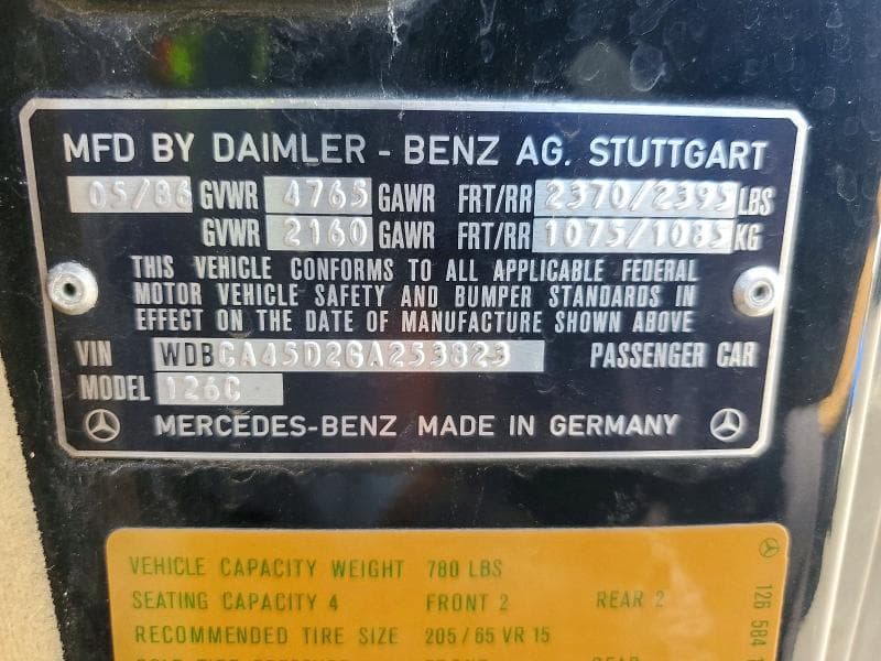 1986 MERCEDES-BENZ 560 SEC SEC 12