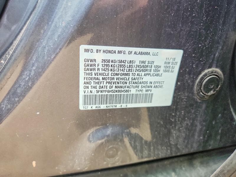 2019 HONDA PILOT EXL 13