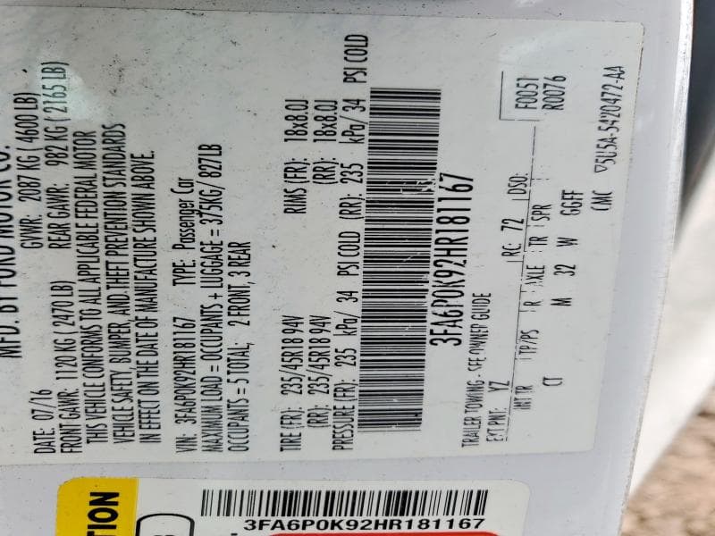 2017 FORD FUSION TITANIUM 12