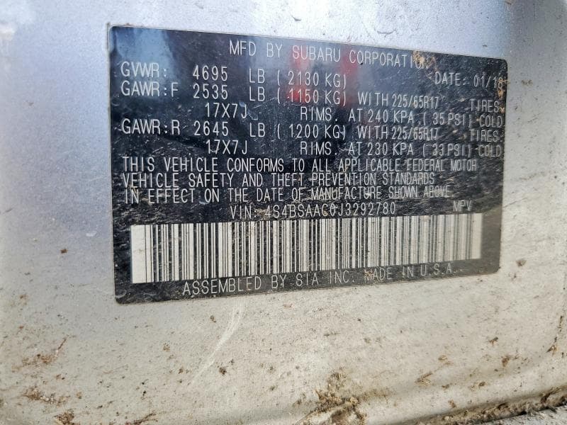 2018 SUBARU OUTBACK 2.5I 2.5I 14