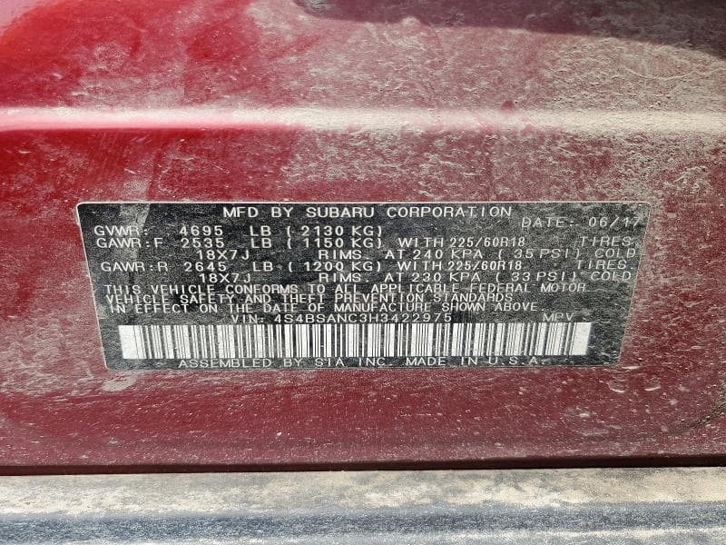 2017 SUBARU OUTBACK 2.5I LIMITED 13
