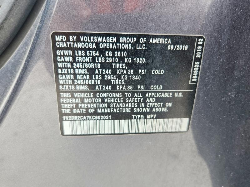 2019 VOLKSWAGEN ATLAS SE 13