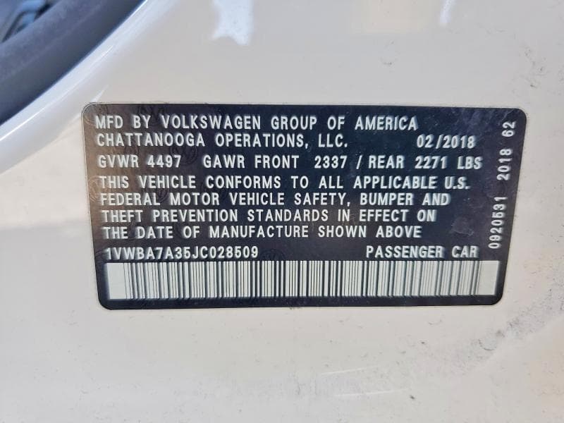 2018 VOLKSWAGEN PASSAT SE 12