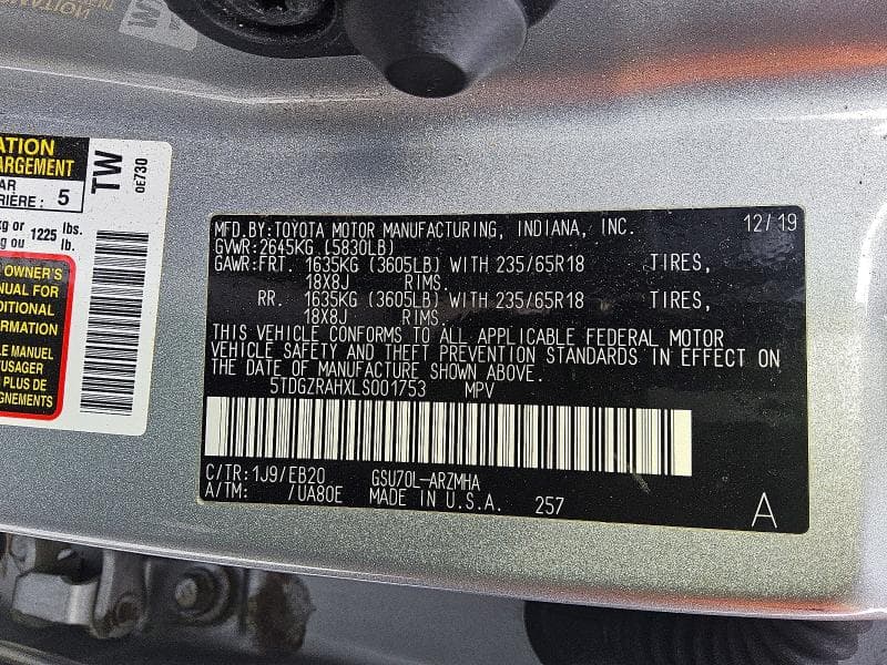 2020 TOYOTA HIGHLANDER XLE 13