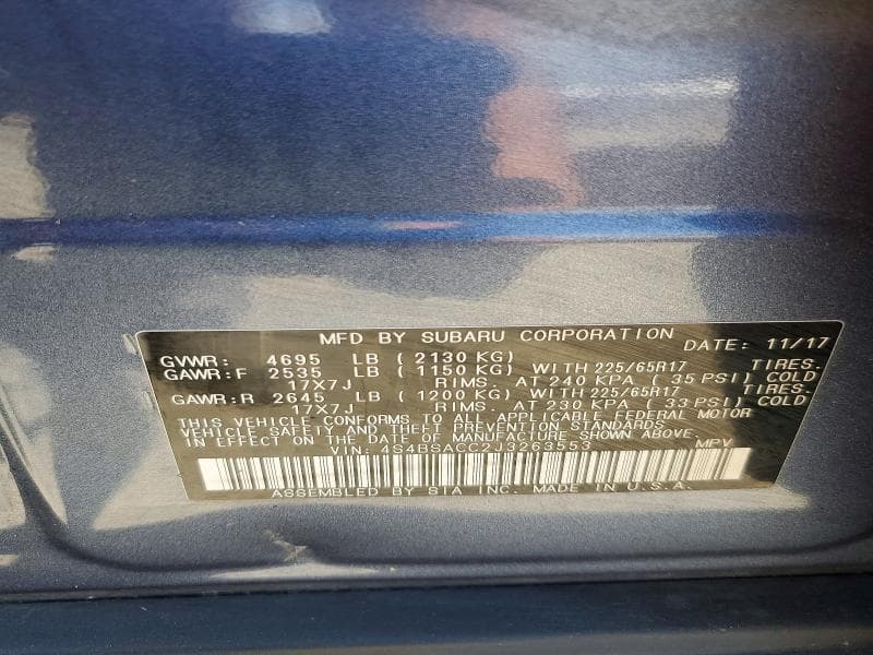 2018 SUBARU OUTBACK 2.5I PREMIUM 14