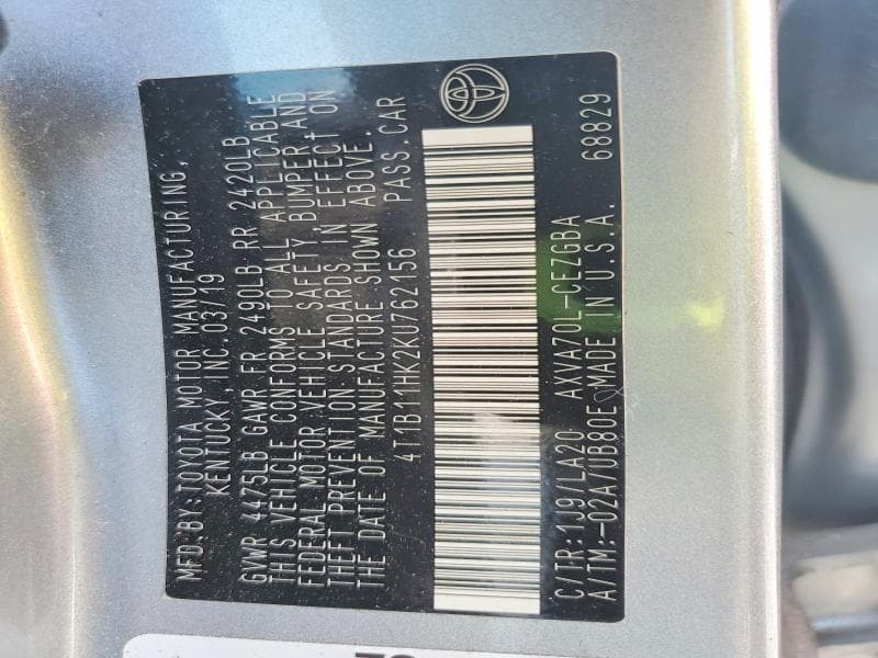 2019 TOYOTA CAMRY XLE 12