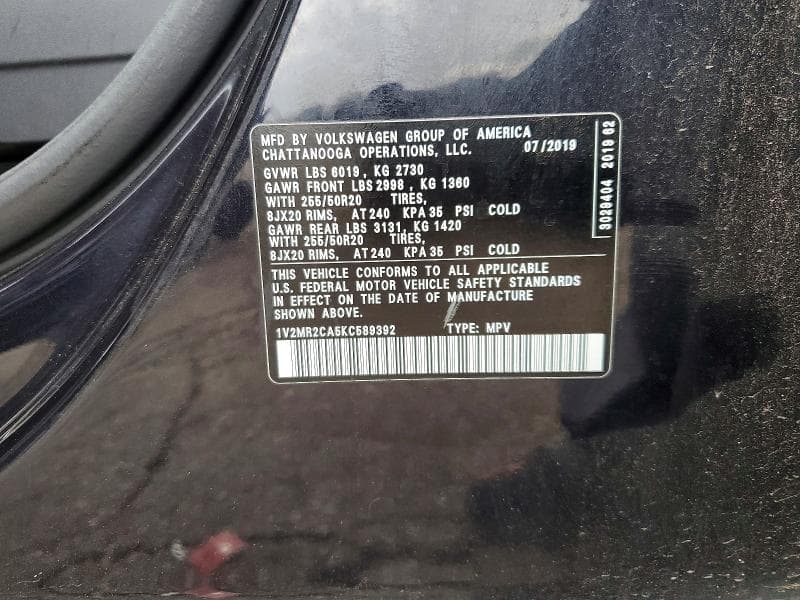2019 VOLKSWAGEN ATLAS SEL 12