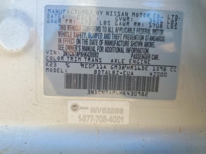 2017 NISSAN VERSA 1.6 SV 1.6 SV 12