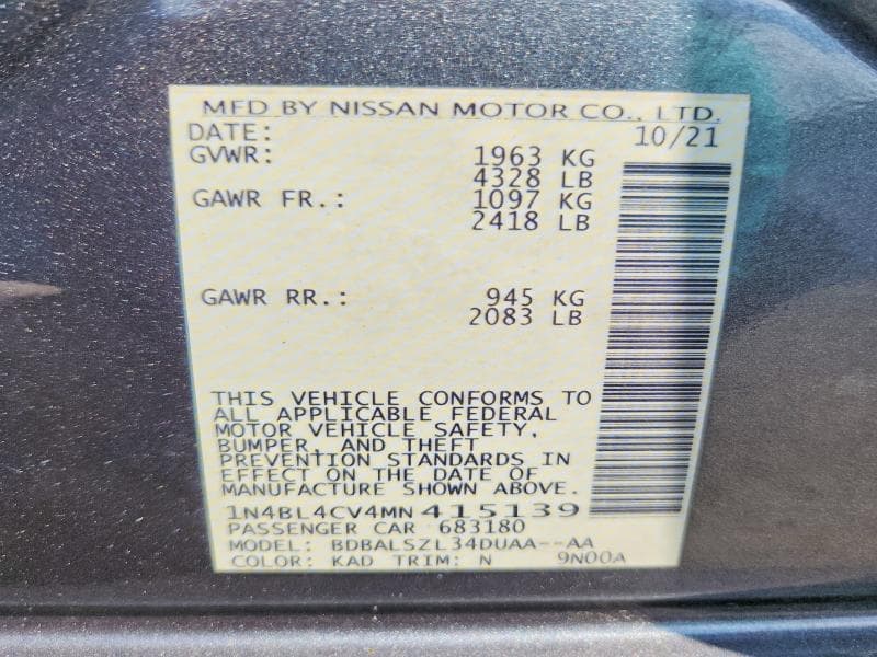 2021 NISSAN ALTIMA SR 12