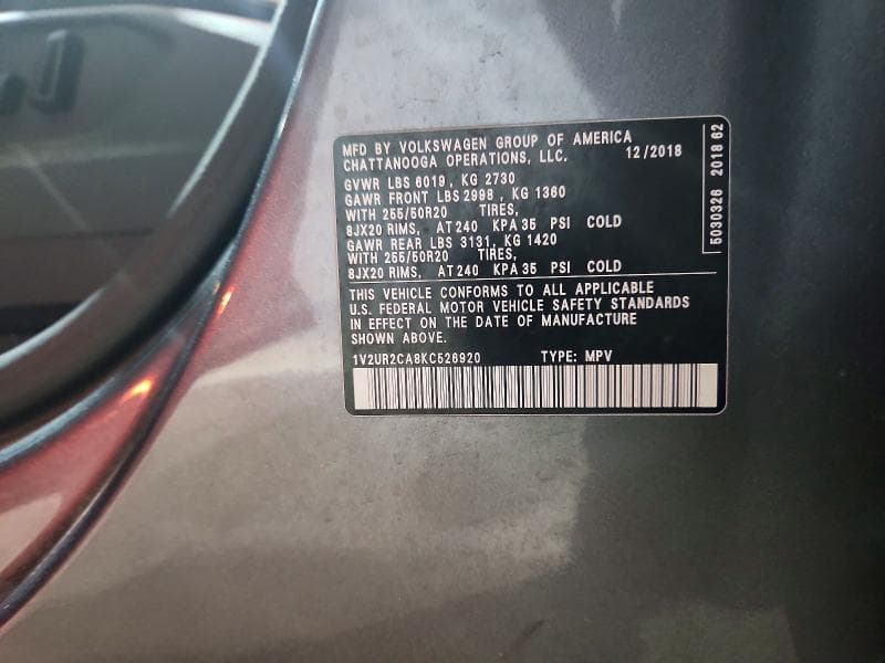 2019 VOLKSWAGEN ATLAS SE 13
