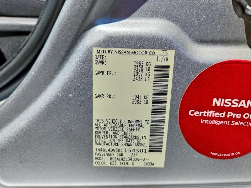 2019 NISSAN ALTIMA SV 12