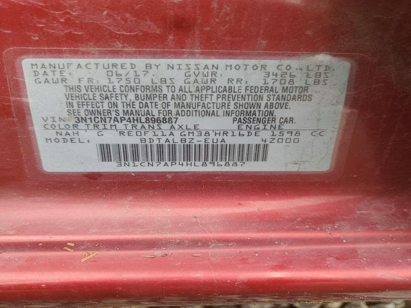 2017 NISSAN VERSA 1.6 SV 12