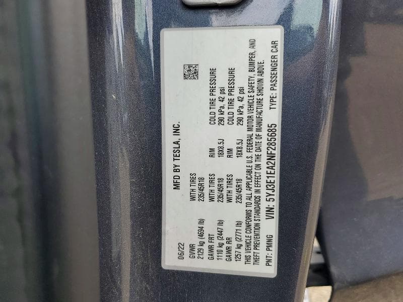 2022 TESLA MODEL 3 12