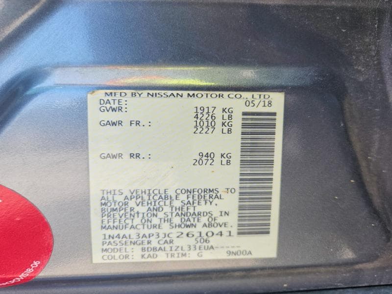 2018 NISSAN ALTIMA 2.5 SV 12