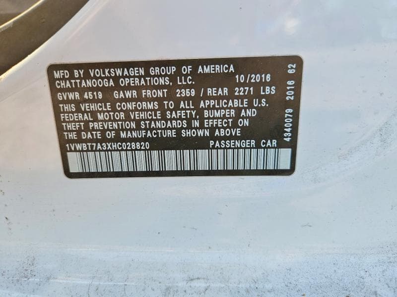 2017 VOLKSWAGEN PASSAT SE 12