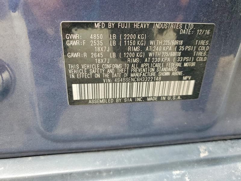 2017 SUBARU OUTBACK 3.6R LIMITED 12