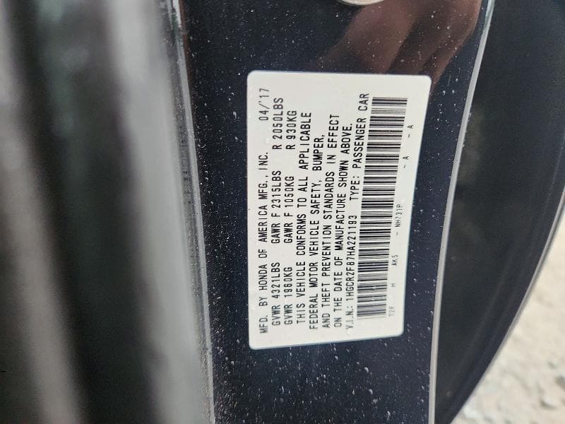 2017 HONDA ACCORD EXL 12