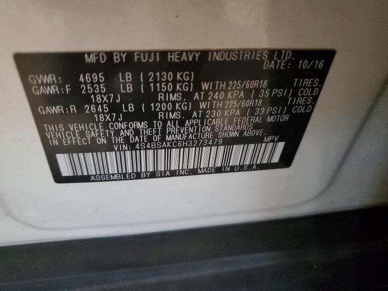 2017 SUBARU OUTBACK 2.5I LIMITED 13