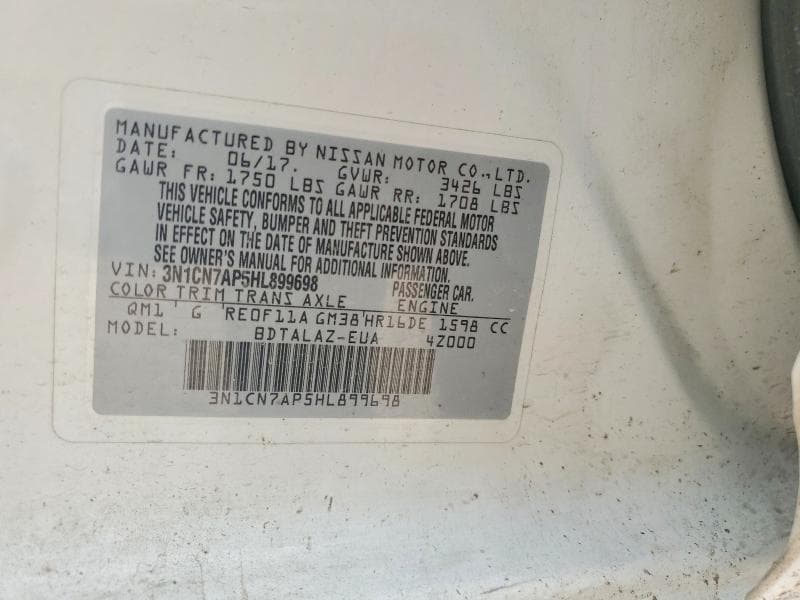 2017 NISSAN VERSA 1.6 S PLUS 12