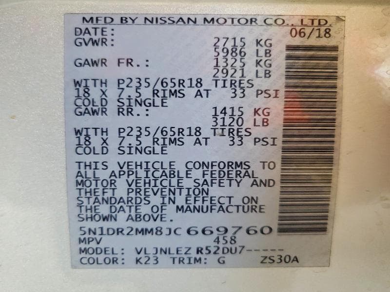 2018 NISSAN PATHFINDER SV 13