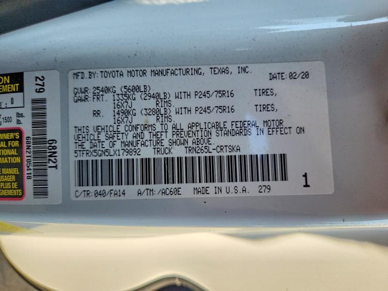 2020 TOYOTA TACOMA SR SR 13